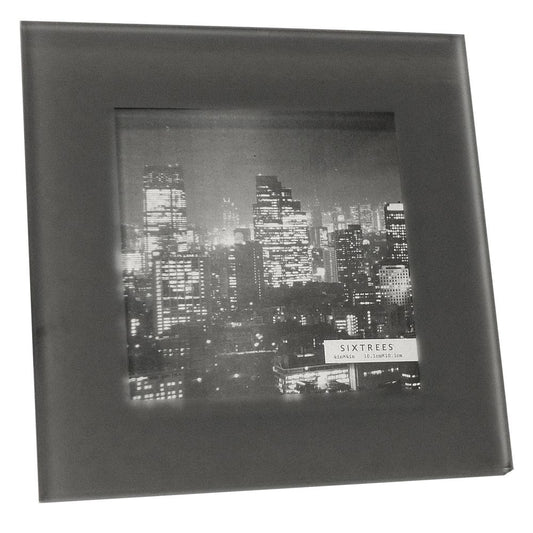 Sixtrees Thyme Grey Frosted 4x4 Inch Glass Photo Frame Overall Size 5.75 Inch Square Image 1