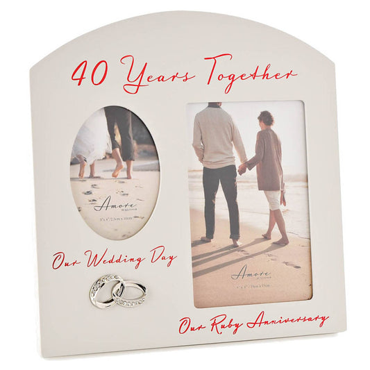Amore Double Photo Frame - '40 Years Together' - 40th Anniversary Image 1