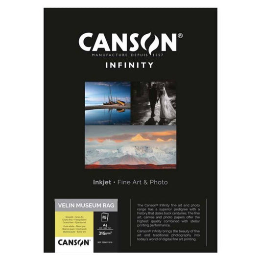 Canson Infinity Velin Museum Rag 315gsm Photo Paper - 100% Cotton A2 - 25 Sheets Image 1