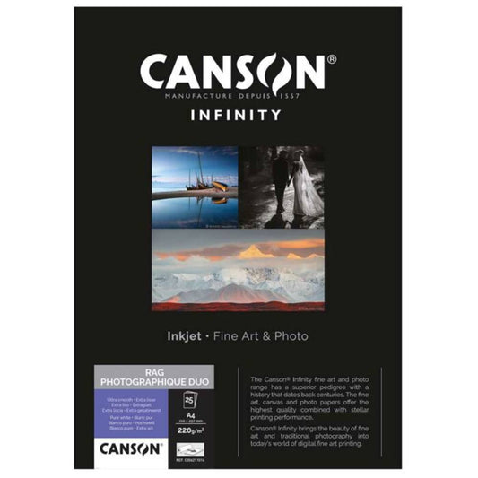 Canson Infinity Rag Photographique Duo 220gsm Photo Paper - Double Sided - A2 25 Sheets Image 1