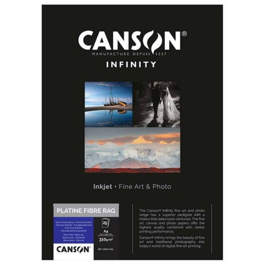 Canson Infinity Platine Fibre Rag 310gsm Photo Paper - Acid Free - 100% Cotton A3 Plus - 25 Sheets Image 1
