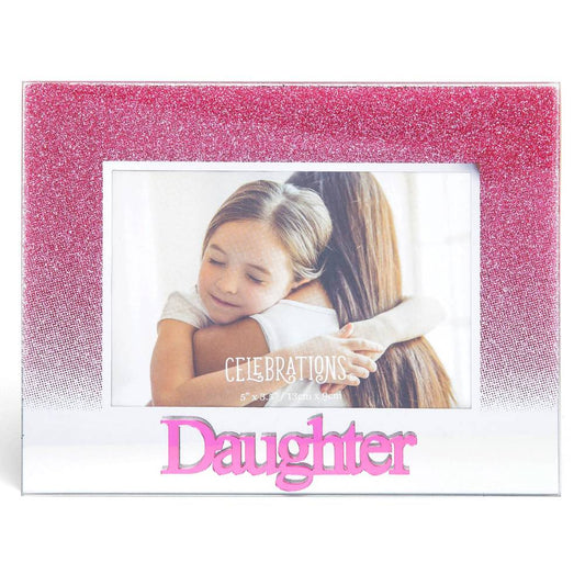 Celebrations Daughter Pink Glitter Glass Frames | Standing Strut | Mirror Finish Image 1