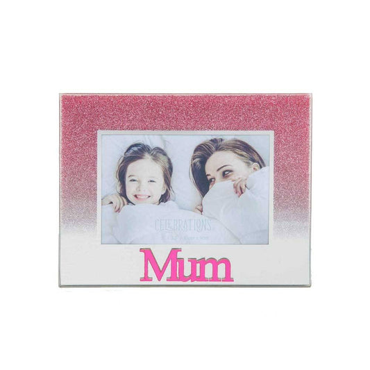Celebrations Mum Pink Glitter Glass Frames | Standing Strut | Mirror Finish Mum Image 1