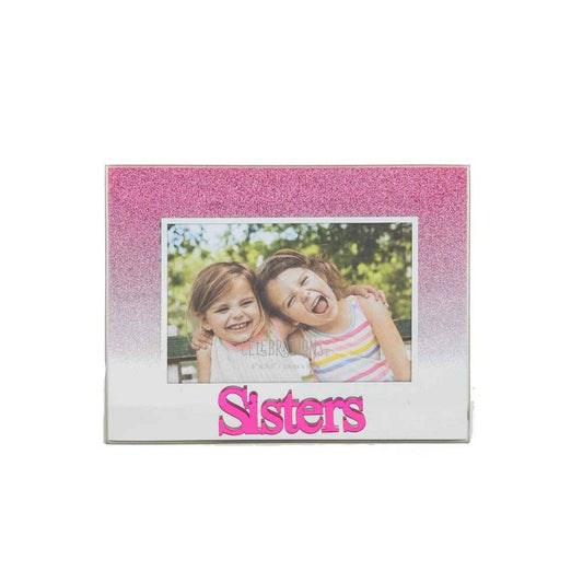 Celebrations Sisters Pink Glitter Glass Frames | Standing Strut | Mirror Finish Image 1