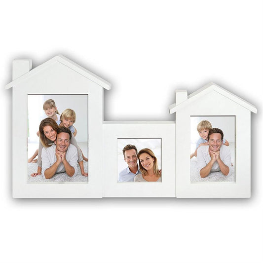 House Multi Aperture Photo Frame for 3 Photos | 4x4 6x4 & 7x5 inch | White | Hangs Image 1