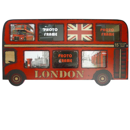 Big Red London Bus Wood Photo Frame for 7 Photos Image 1