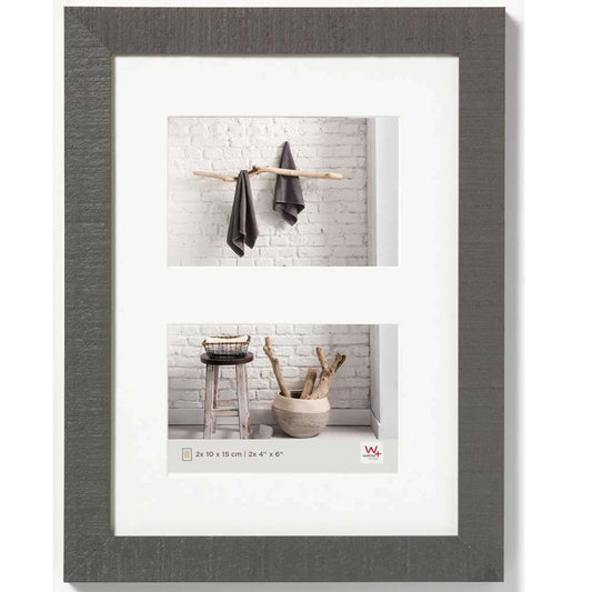 Walther Home Wooden Picture Frame - 12.5x9 inch (Insert for 2x 6x4 inch) Grey Image 1
