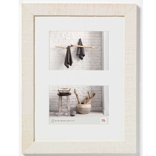 Walther Home Wooden Picture Frame - 14x10 inch (Insert for 2x 7x5 inch) Cream White Image 1