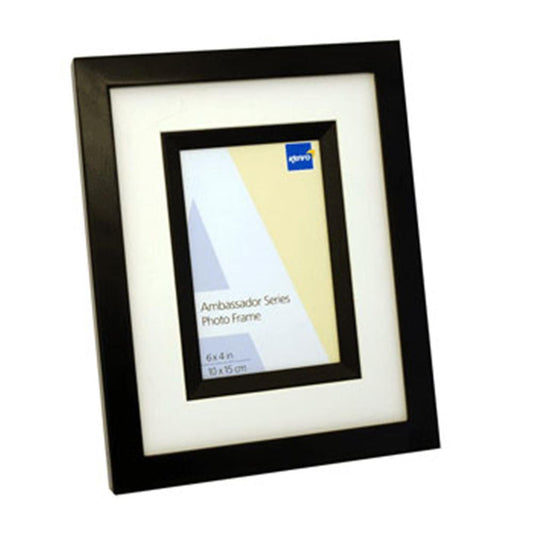 Ambassador Black Wood 6x4 Photo Frame Bevel Mat and Matching Wood Inlay Image 1