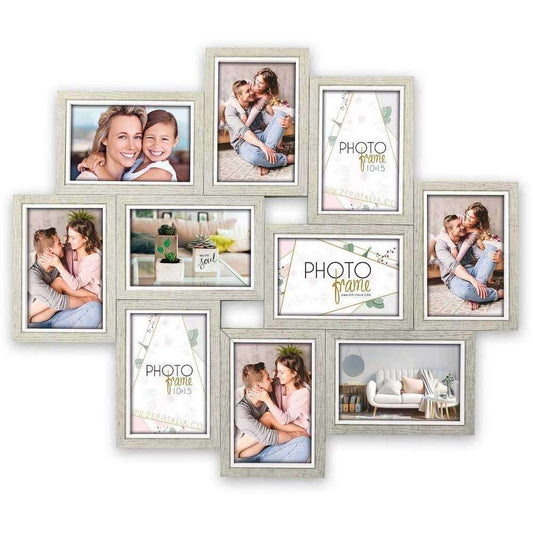 ZEP Varel Multi Aperture Photo Frame for 10 Photos , Light Brown , Overall Size 58.5x49.5 cm Image 1