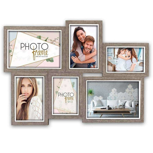 ZEP Varel Multi Aperture Photo Frame for 6 Photos , Light Brown , Overall Size 47x34 cm Image 1