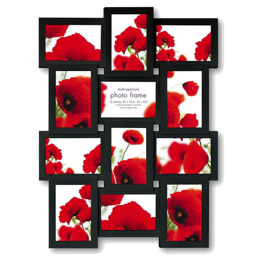 Extra Large Multi Aperture Black Photo Frame for 12 6x4 Photos Image 1