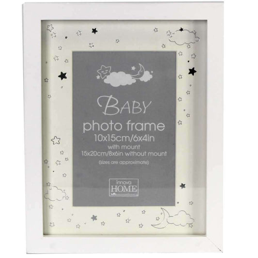 Shiny Stars Baby Frame in White Overall Size Approx 9x7.5 Inches Image 1