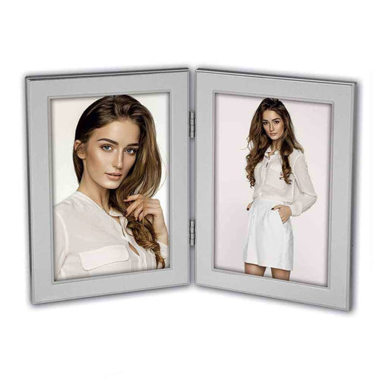 Olimpia Metal 7x5 Double Photo Frame - Silver Image 1
