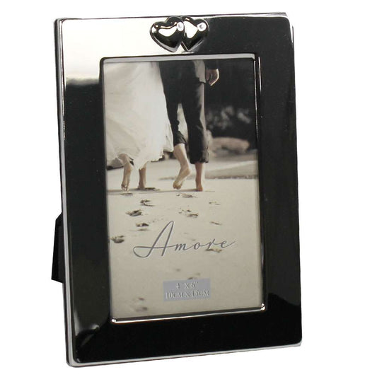 Amore Simple Silver finish photo Photograph Frame with wide boarder & hearts 4" x 6" Image 1