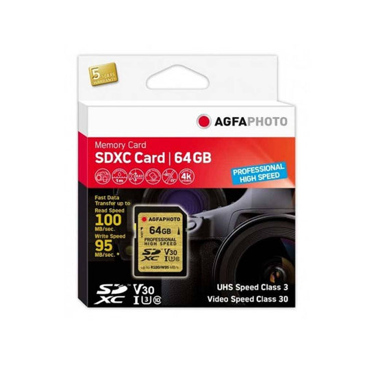 AgfaPhoto 64GB SDXC UHS-1 U3 Pro High Speed V30 Memory Card Image 1