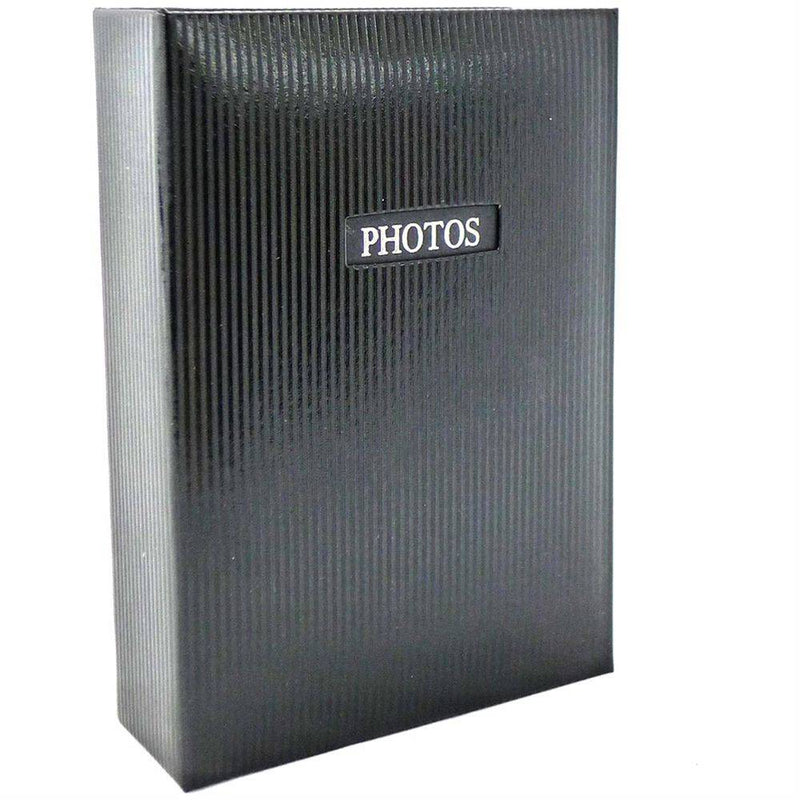 Black photo album with 'PHOTOS' label on a white background