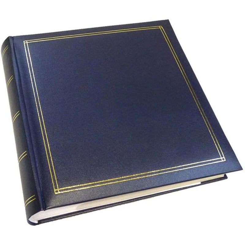 Blue album with gold trim on a white background