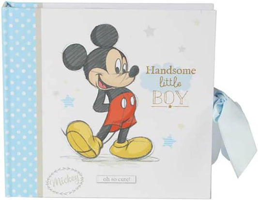 Photo Album with a cartoon character Mickey Mouse on the cover, featuring text and a ribbon.