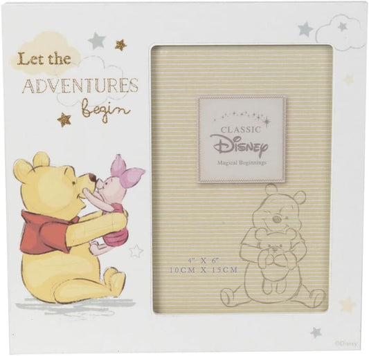 Disney-themed photo frame with Winnie the Pooh and Piglet on a white background