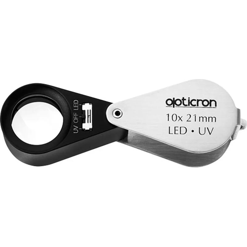 Opticron Folding Metal Loupe Magnifier with LED and UV Light 10x 21mm