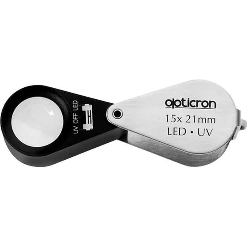 Opticron Folding Metal Loupe Magnifier with LED and UV Light 15x 21mm