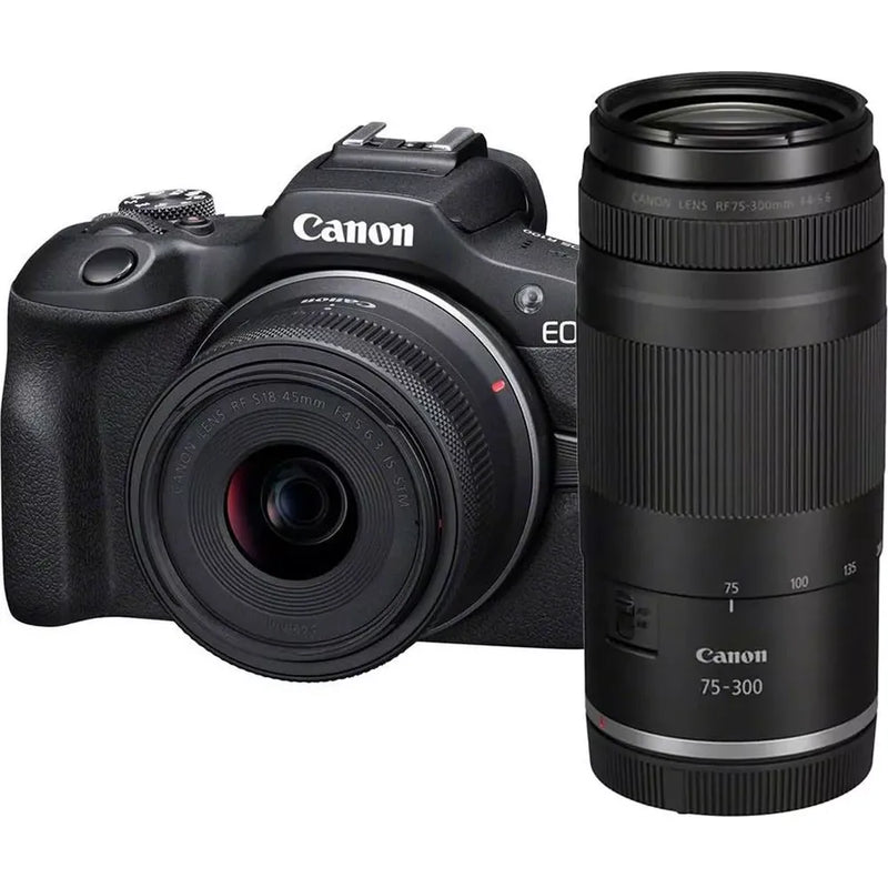 Canon EOS R100 Mirrorless Camera with 18-45 and 75-300mm Lenses