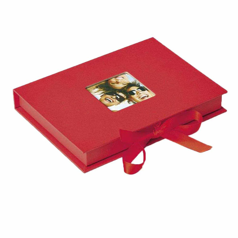 Red gift box with a ribbon on a white background
