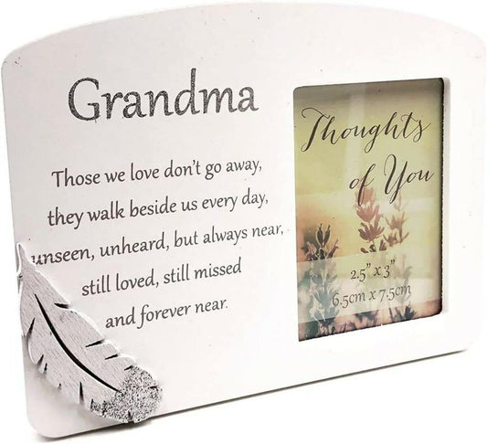 Memorial plaque for Grandma with a photo frame and text.
