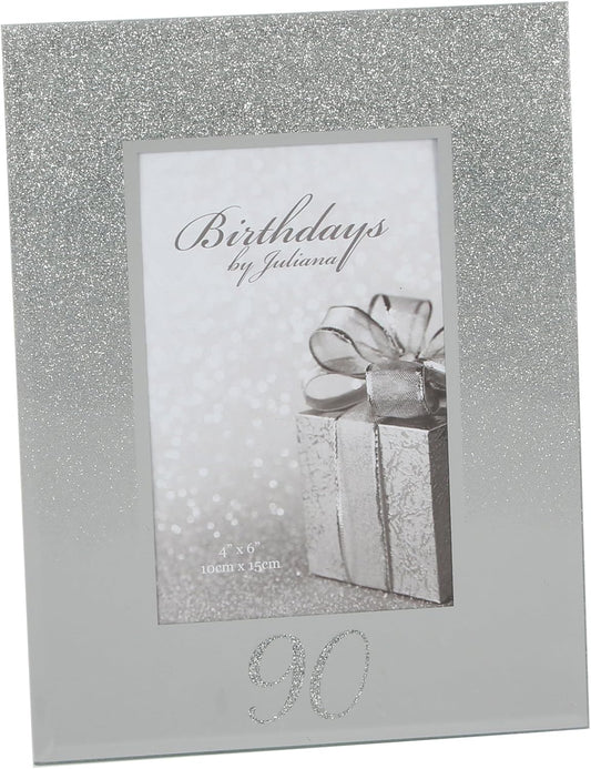 90th Silver Glitter Photo Frame 6x4