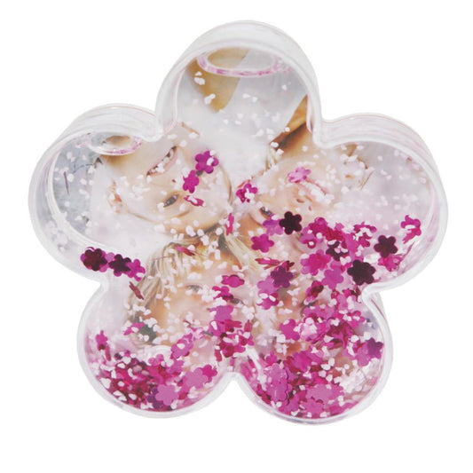 Dorr Flower Shaped Snow Globe with Floating Pink Flowers and Snow Image 1