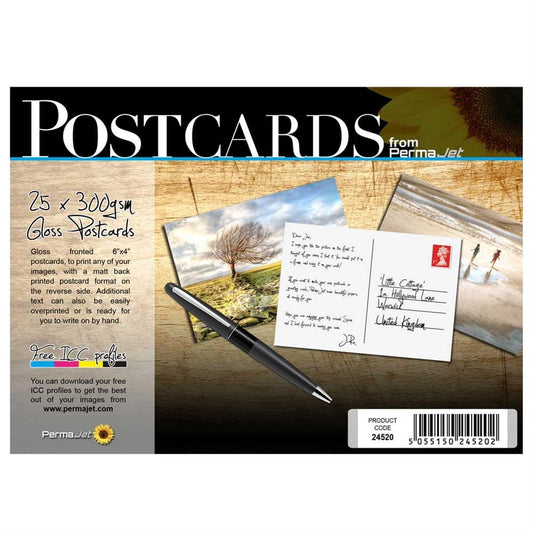 Permajet Make Your Own Postcards 6x4 Gloss 300gsm Pack of 25 with Sleeves Image 1