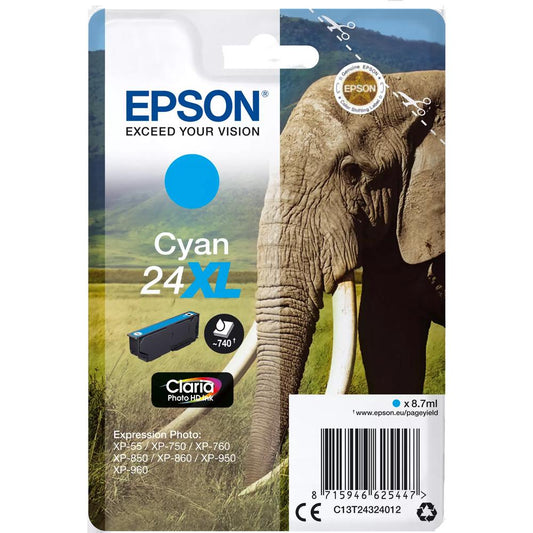 Epson 24XL Elephant Ink Cartridge Cyan Image 1