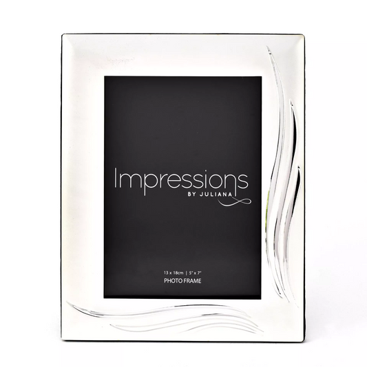 Silver photo frame with 'Impressions by Juliana' branding on a white background