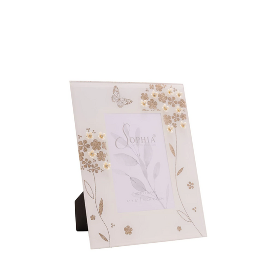 Decorative photo frame with floral design and 'Sophia' branding on a white background