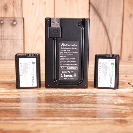 Used Powerextra FW50 Battery and USB Charger Set
