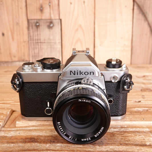 Used Nikon FM Silver 35mm Film SLR Camera with 50mm F1.8 Nikkor AI Lens
