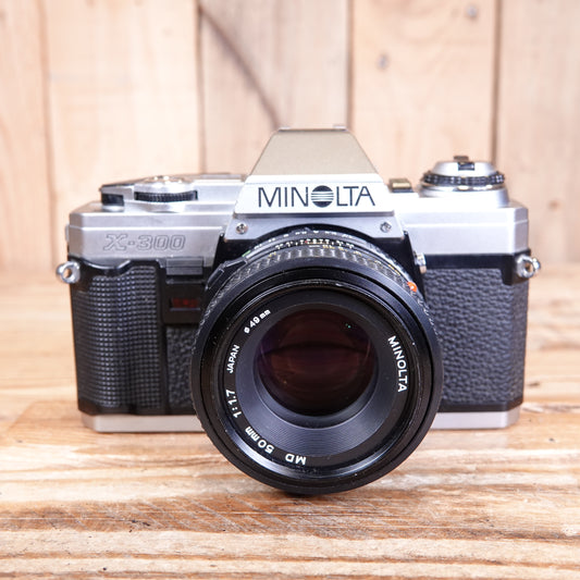 Used Minolta X-300 35mm Silver Film Camera with MD 50mm F1.7 Lens