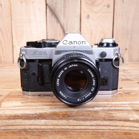 Used Canon AE-1 Program 35mm SLR Camera  with FD 50mm F1.8 Lens