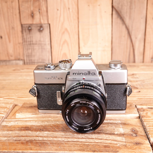 Used Minolta SRT 101 35mm SLR Camera with Vivitar MC 28mm F2.8 Lens