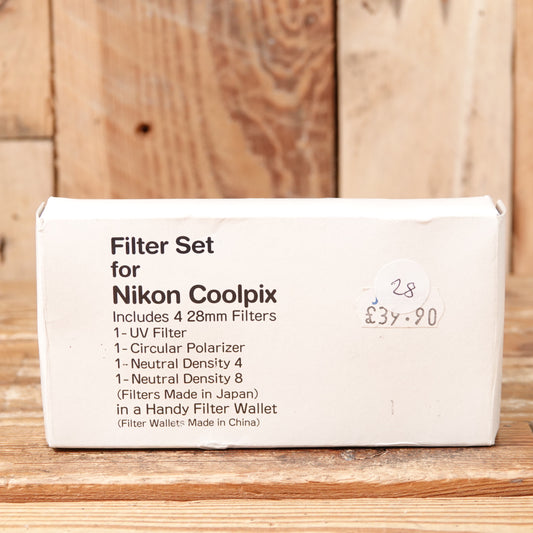 Used Boxed Nikon 28mm 4 Filter Set for Coolpix 4500/5000: UV ND4 ND8 Polarizer