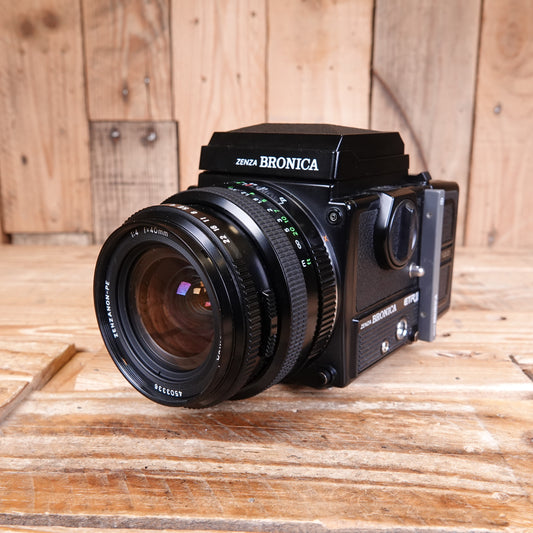 Used Bronica ETRSi with 40mm F4 PE Lens, 120 Film back and WLF