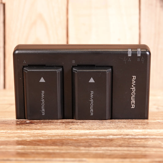 Used Ravpower NP-FW50  Dual Battery charger with 2x Batteries