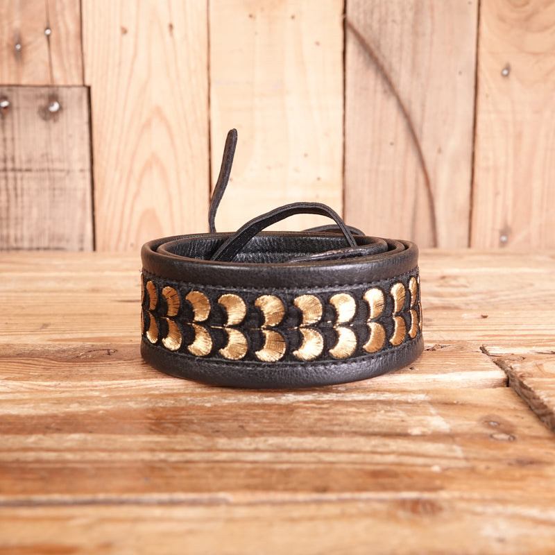 Used  Bronkey Jaipur 106 Leather Black & Gold Leather Strap JAI-106
