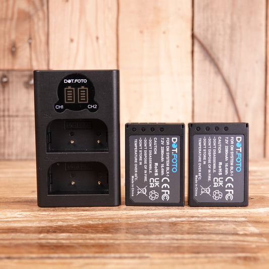 Used 2x BLX-1 Battery & Dual LCD Charger for OM System OM-1, OM-1 Mark II, OM-3