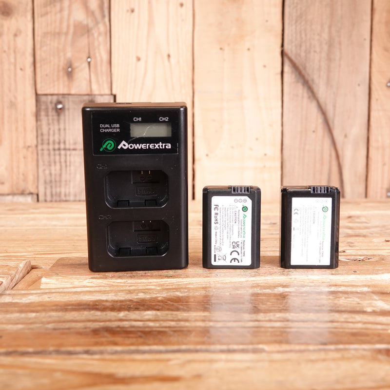 Used Powerextra FW50 Battery and USB Charger Set