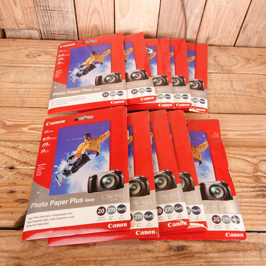 Used Canon Photo Paper Plus High Gloss 10x15cm 20 Sheets - 10 Packs - Unopened