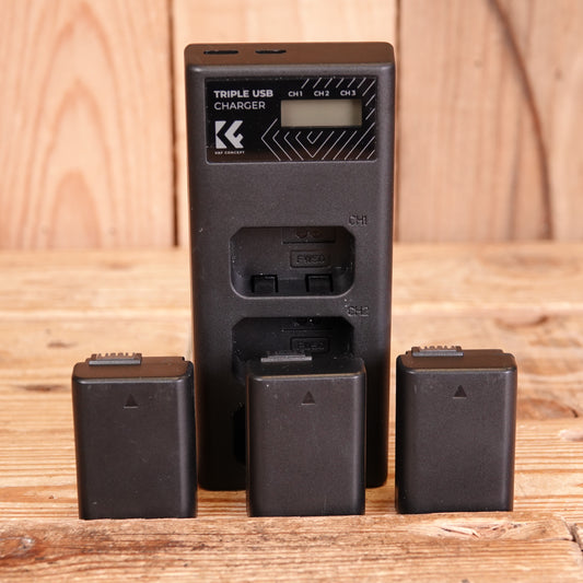 Used K&F CONCEPT 3-Pack NP-FW50 Battery and Triple Slot Charger Set for Sony Camera