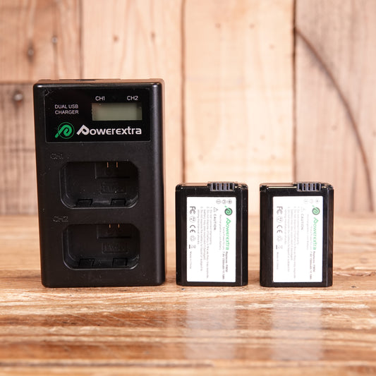 Used Powerextra FW50 Battery and USB Charger Set