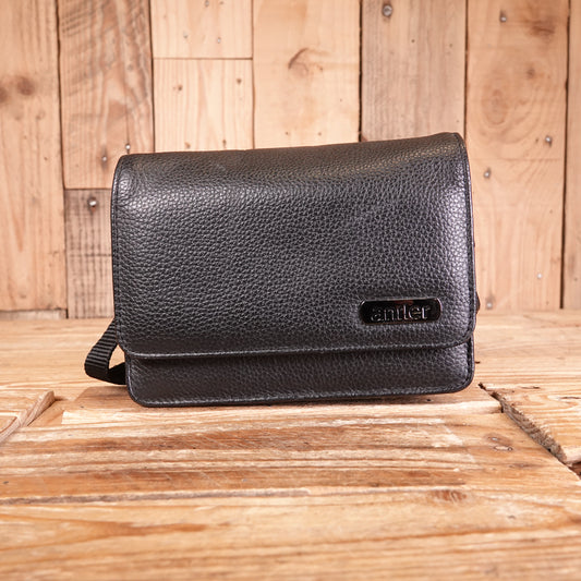Used Antler Leather Binocular / Camera Carry Case - 15 x 11.5 x 4.5cm
